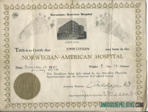 Noruega Certidão de Nascimento do Hospital Norueguês Americano exemplo real